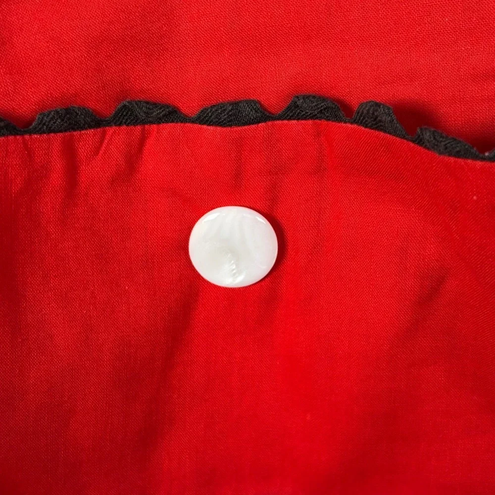 Unbranded Half Apron OS Red‎ White Vintage Style Rick Rack Button Trim Cotton